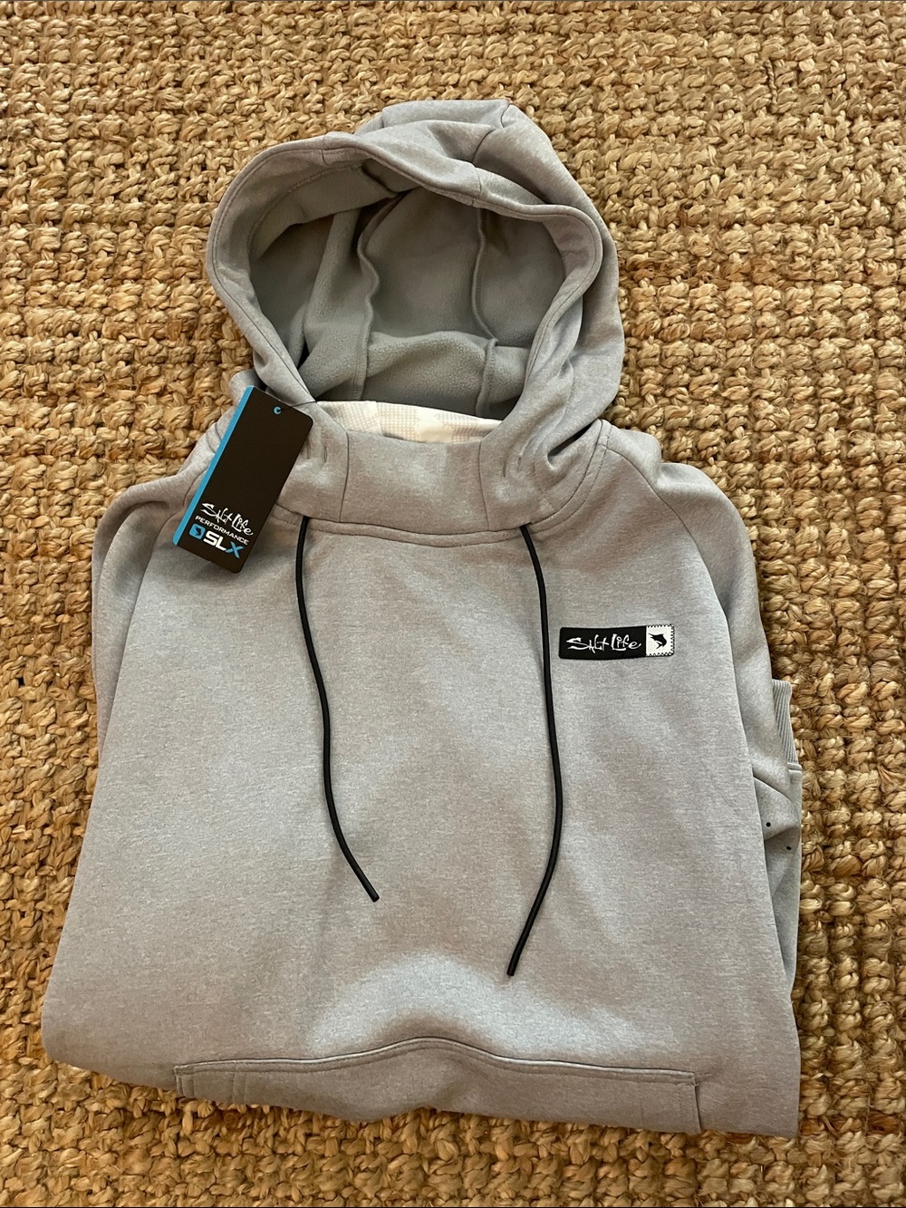 Salt Life Men's Light Gray Crewneck Hoodie with Black Drawstrings